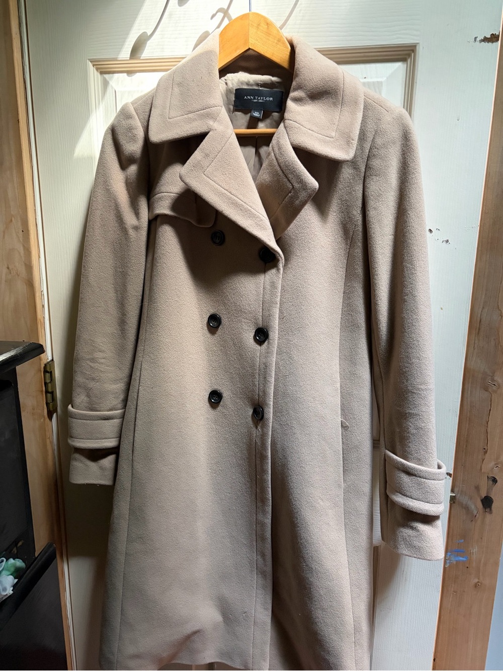Ann Taylor Double-Breasted Wool-Blend Pea Coat in Taupe